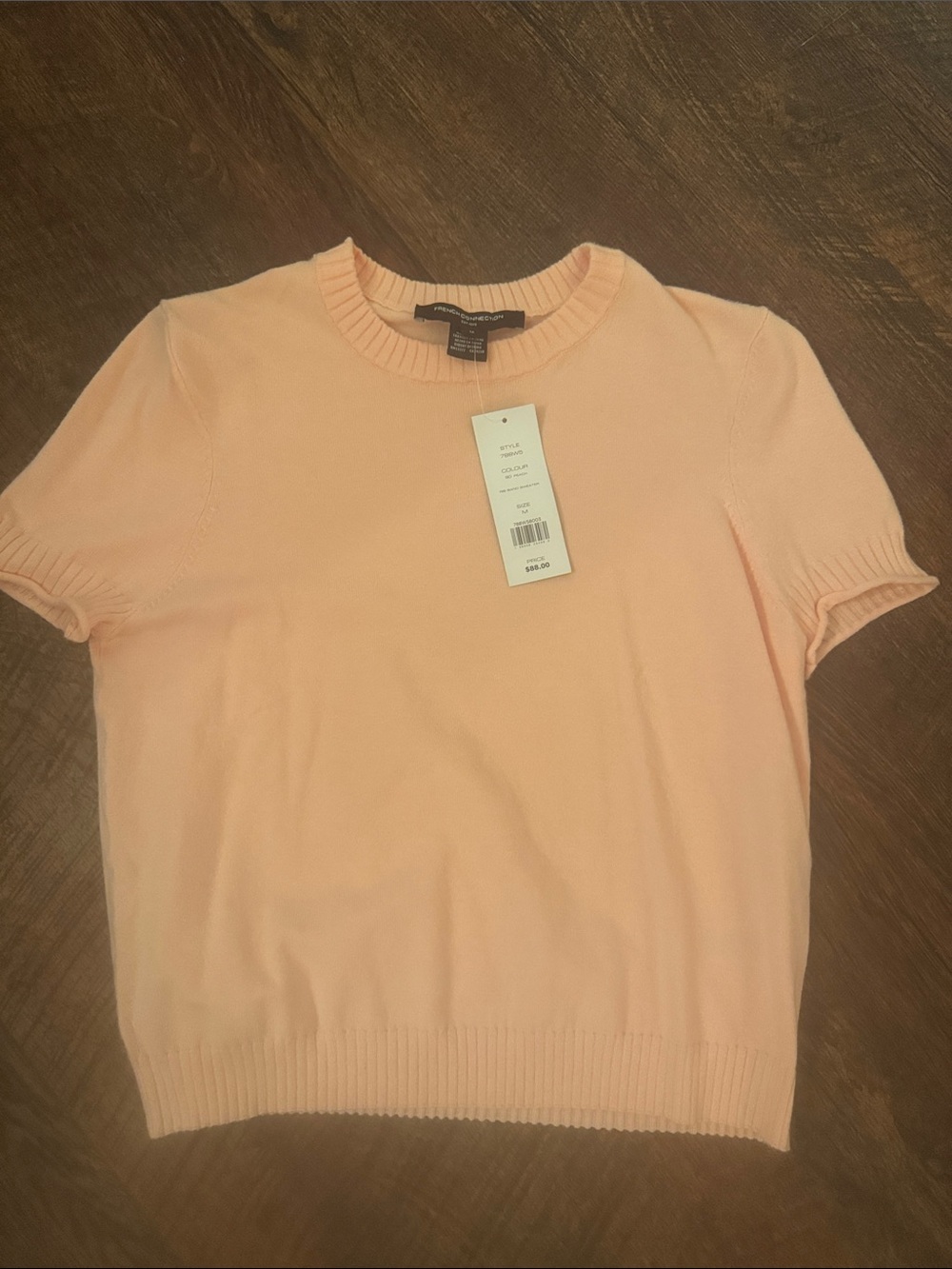 French Connection Peach Short Sleeve Crewneck Knit Top